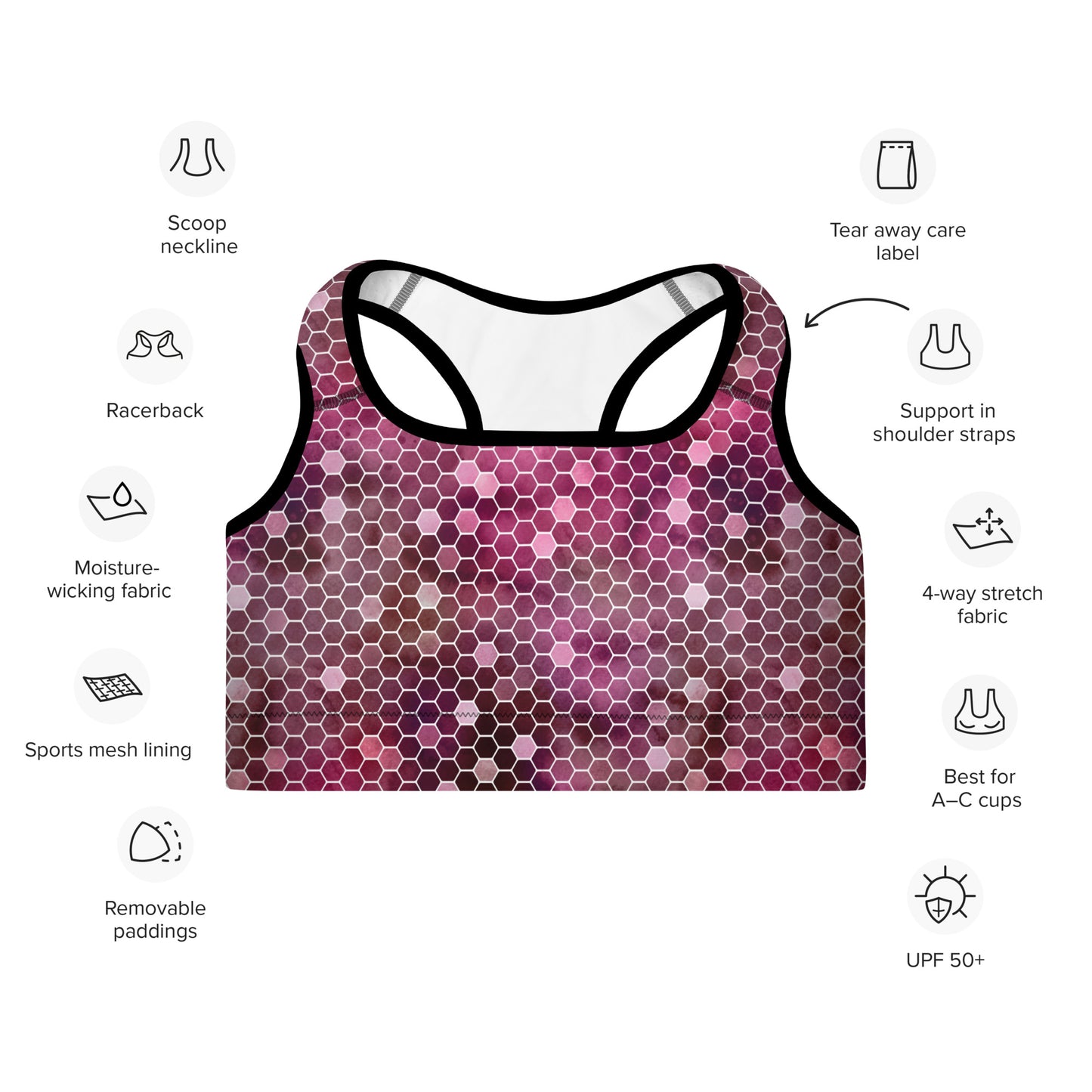 Padded Sports Bra- Honeycomb Red