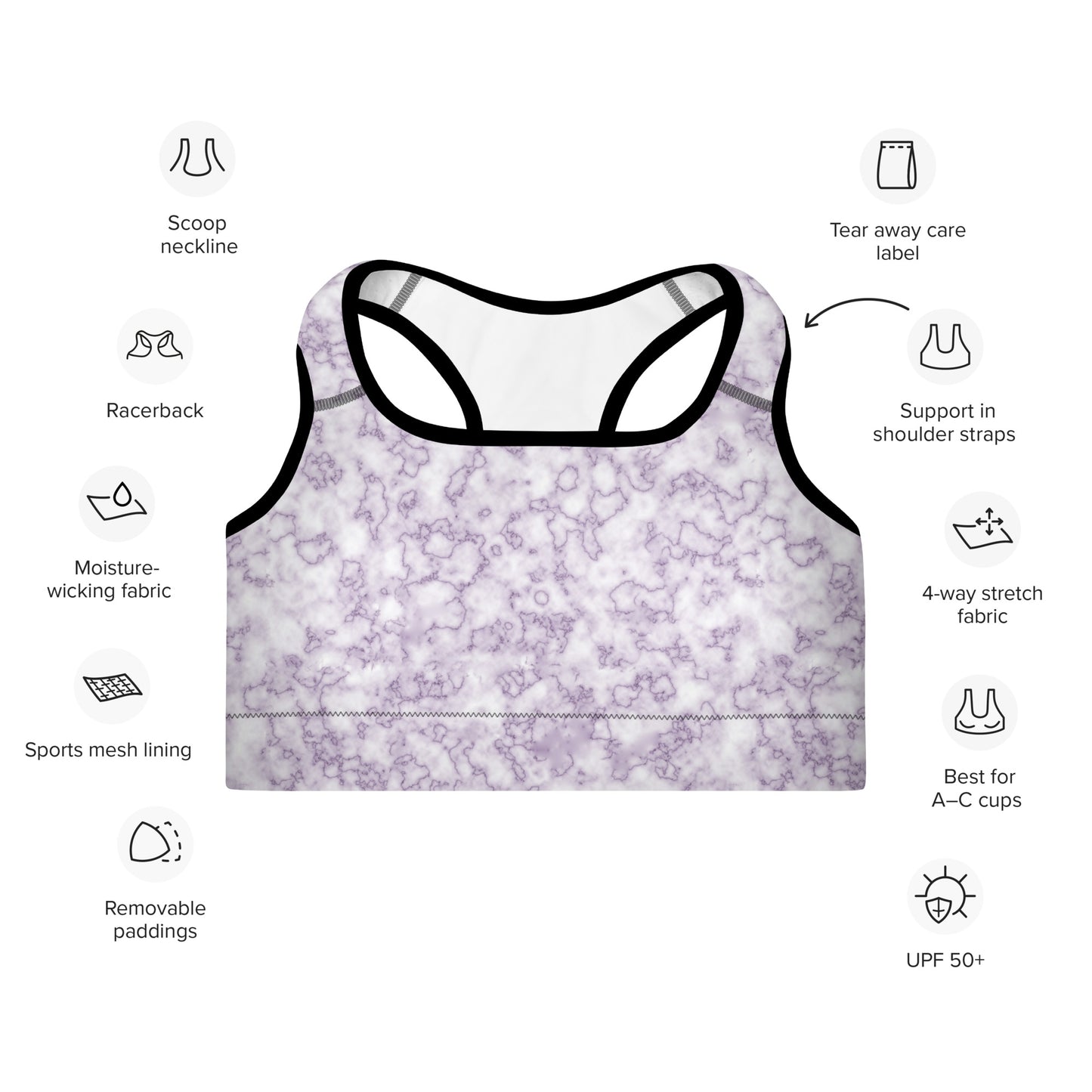 Padded Sports Bra- Marble Purple