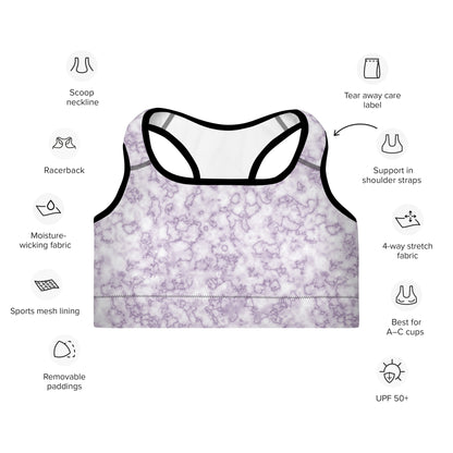 Padded Sports Bra- Marble Purple