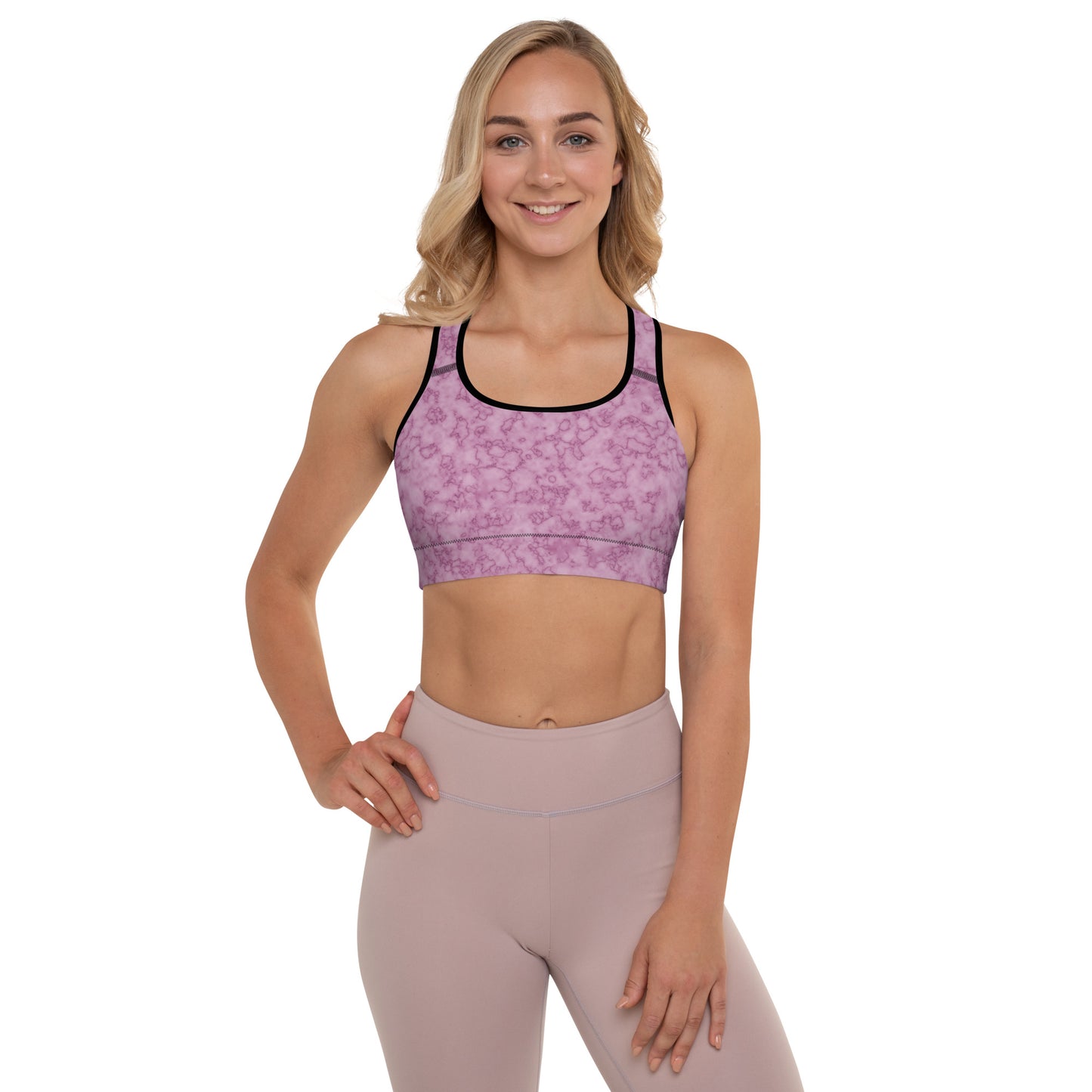 Padded Sports Bra- Marble Dark Pink