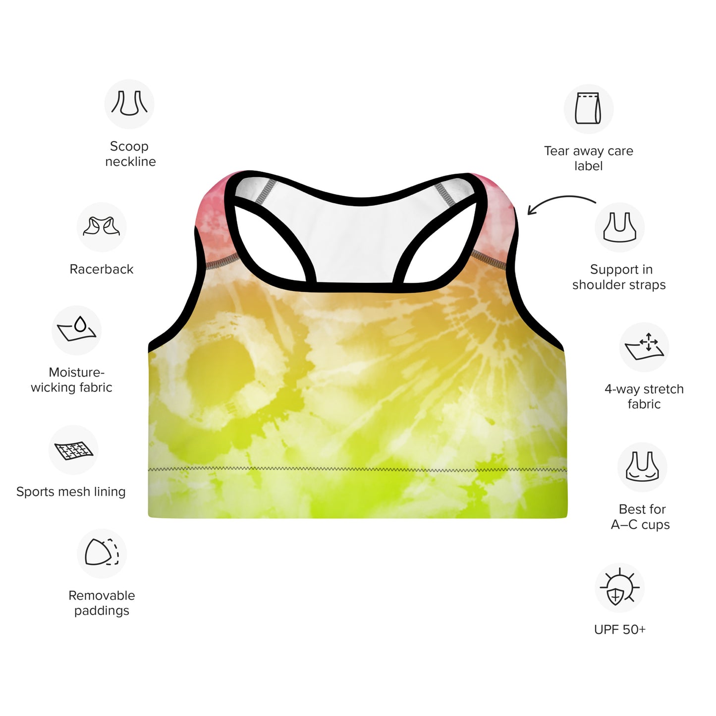 Padded Sports Bra- Tie dye multicolor stars
