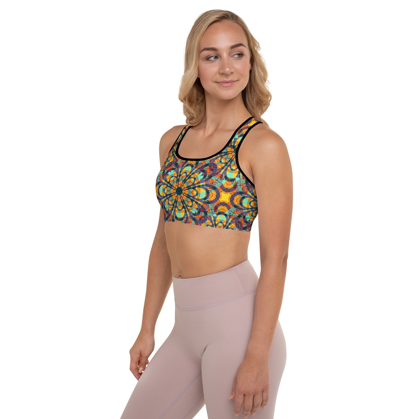 Padded Sports Bra-Floral kaleidoscope multicolour