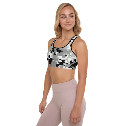 Padded Sports Bra- Camo grey and black