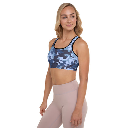 Padded Sports Bra- Camo Blue