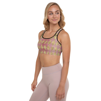 Padded Sports Bra- Snake print Pink and Gold
