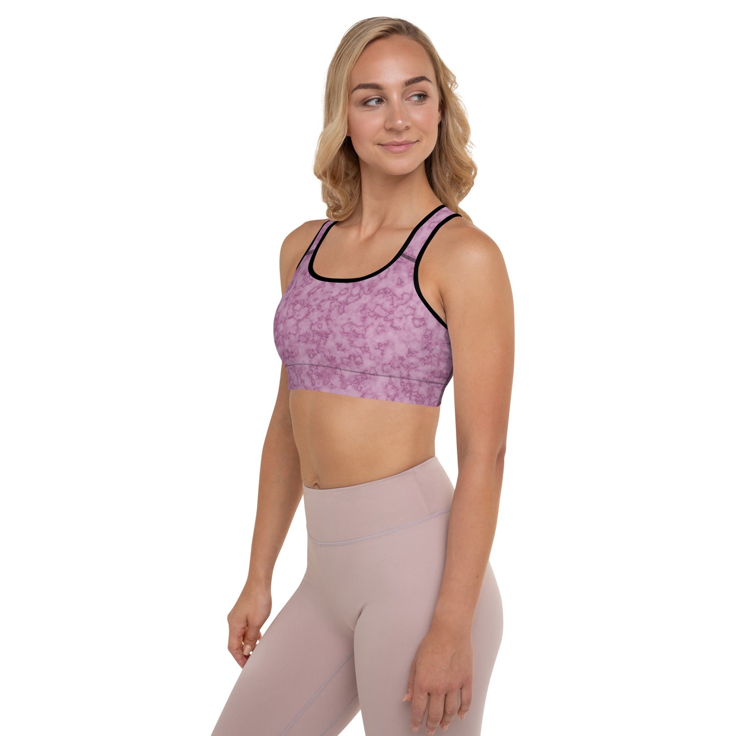 Padded Sports Bra- Marble Dark Pink