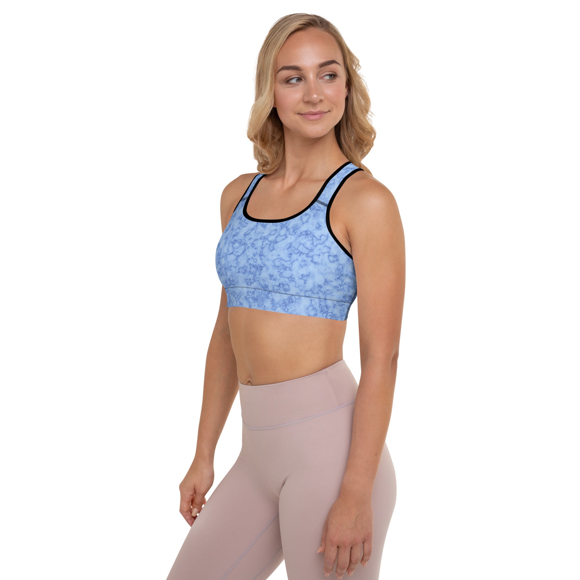 Padded Sports Bra- Marble Light Blue