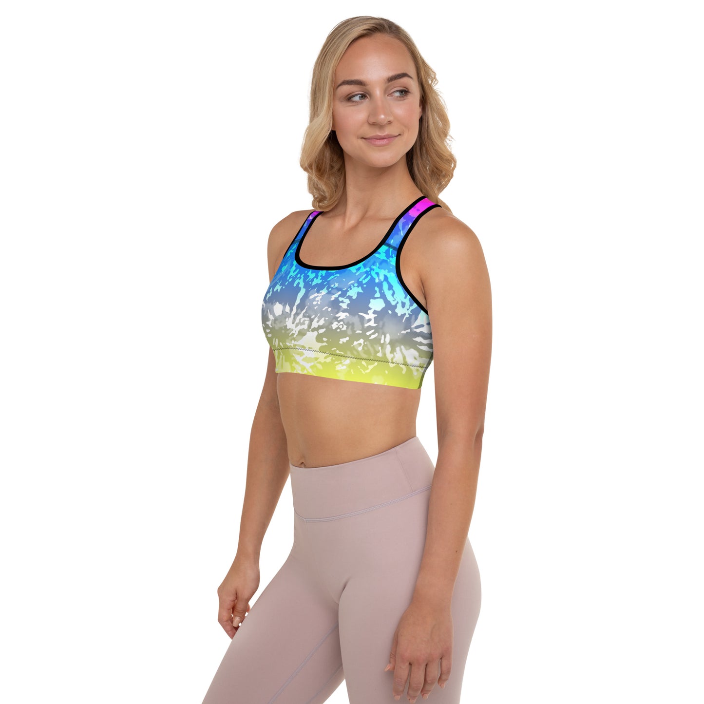 Padded Sports Bra- Tie dye multicolor splashes