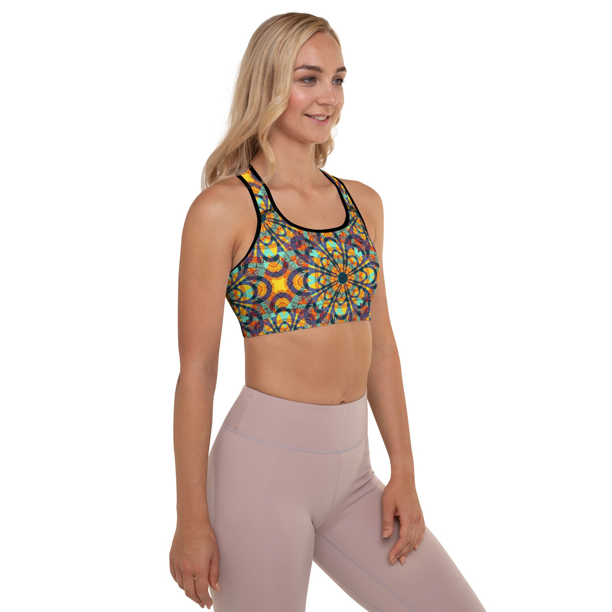 Padded Sports Bra-Floral kaleidoscope multicolour