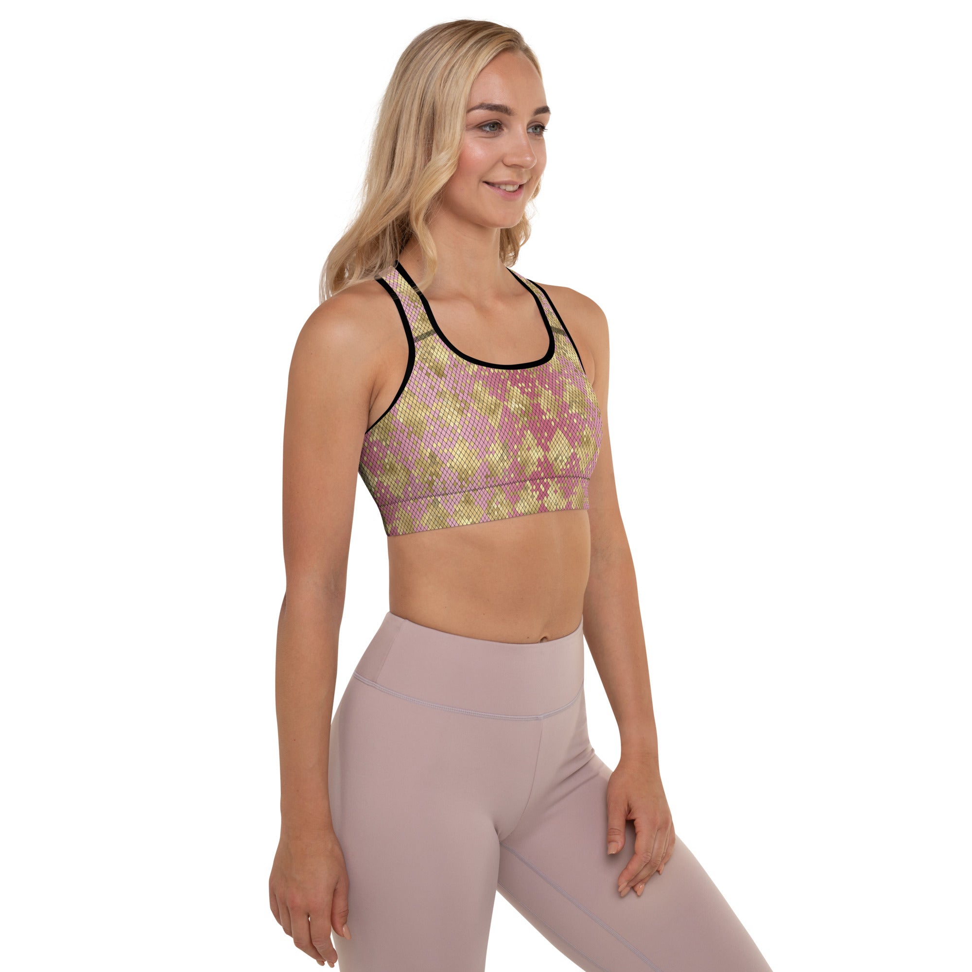 Padded Sports Bra- Snake print Pink and Gold