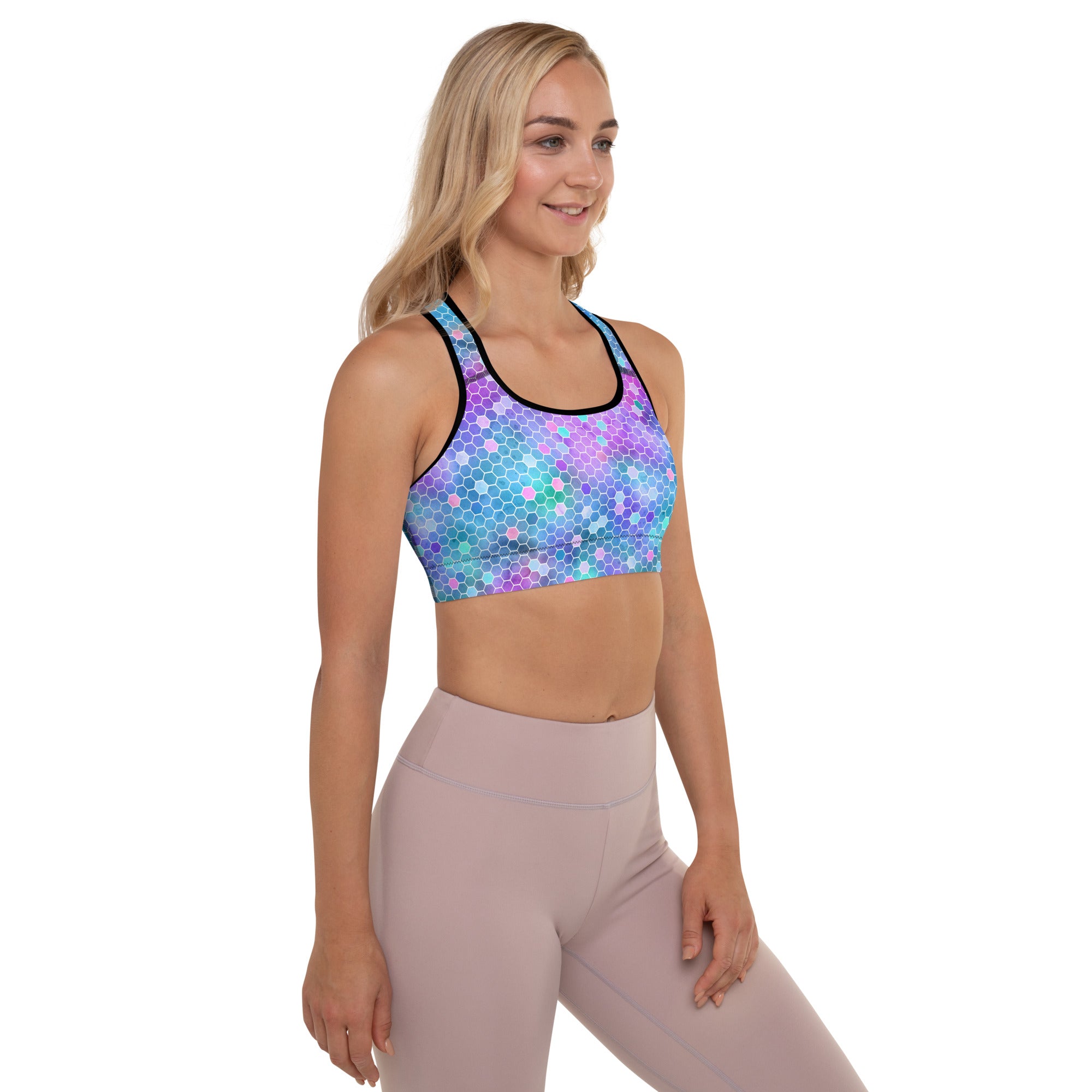 Padded Sports Bra- Honeycomb Pink and Purple