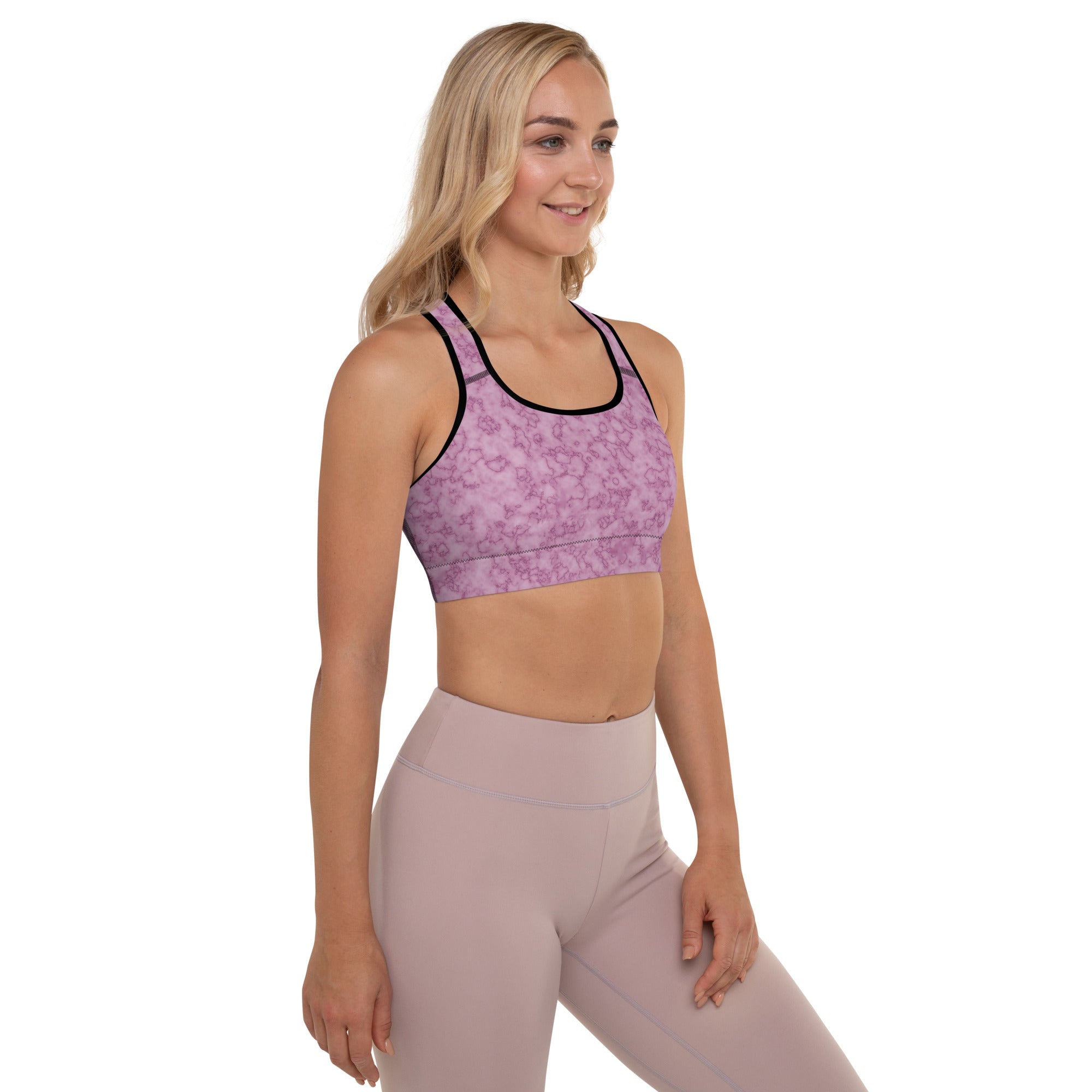 Padded Sports Bra- Marble Dark Pink