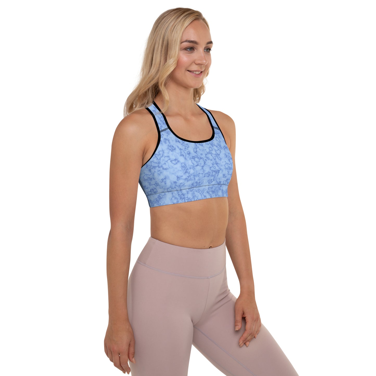 Padded Sports Bra- Marble Light Blue