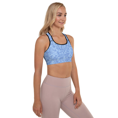 Padded Sports Bra- Marble Light Blue