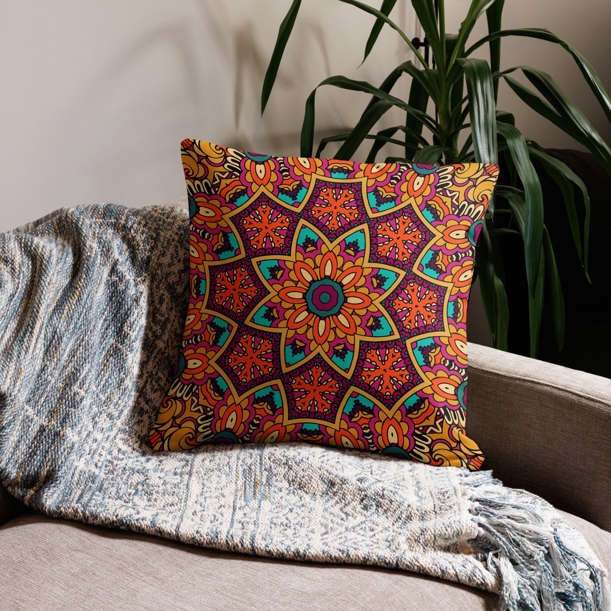 Premium Pillow Case- Boho festival mandala I