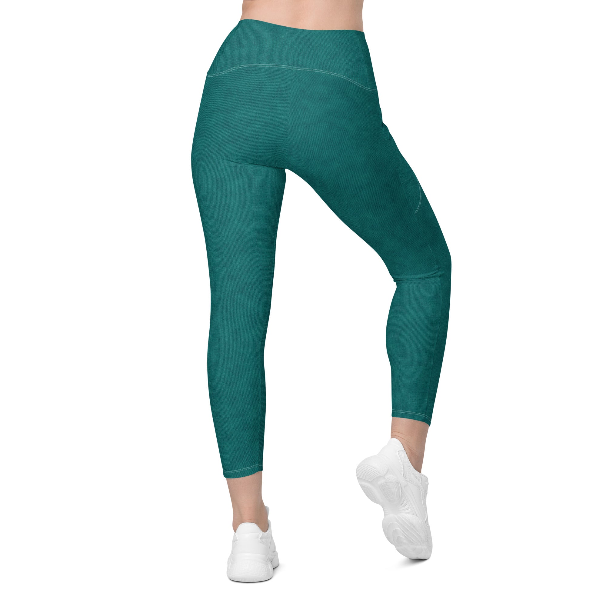 Crossover leggings with pockets- Denim print Green