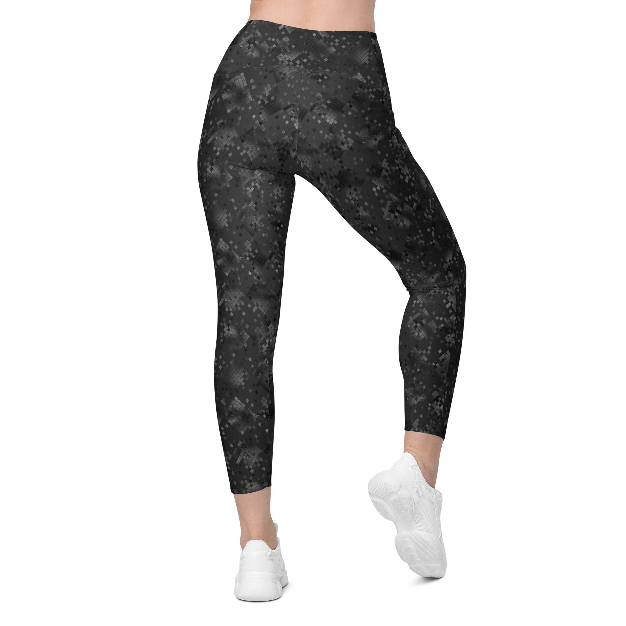 Crossover leggings with pockets- SNAKE Print BLACK