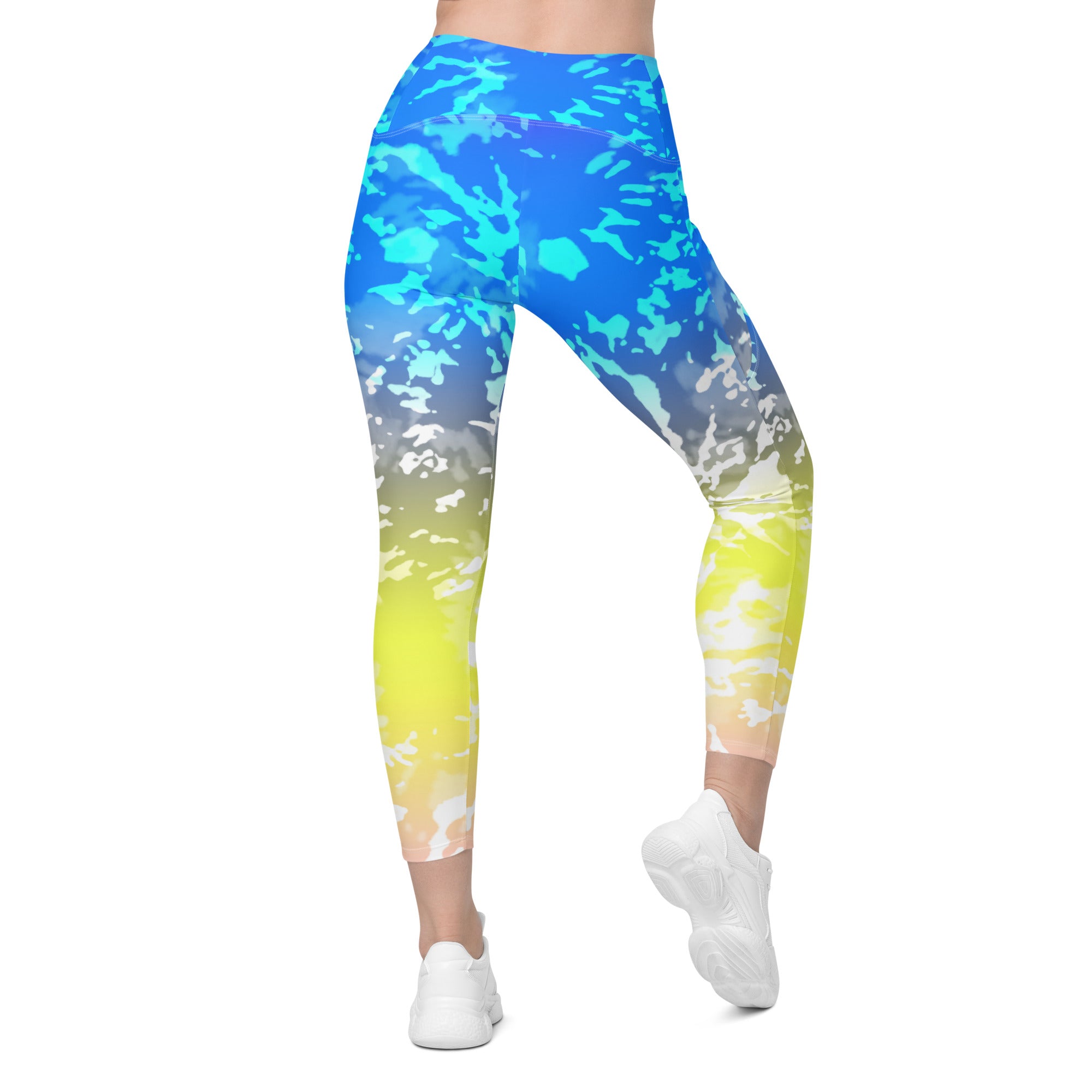 Crossover leggings with pockets- TIE DYE MULTICOLOUR SPLASHES