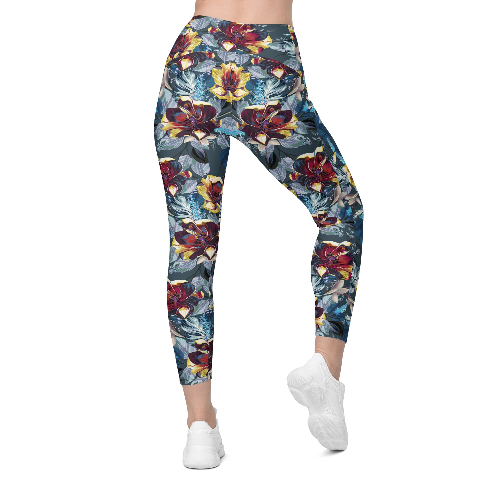 Crossover leggings with pockets- TULIP FLOWERS