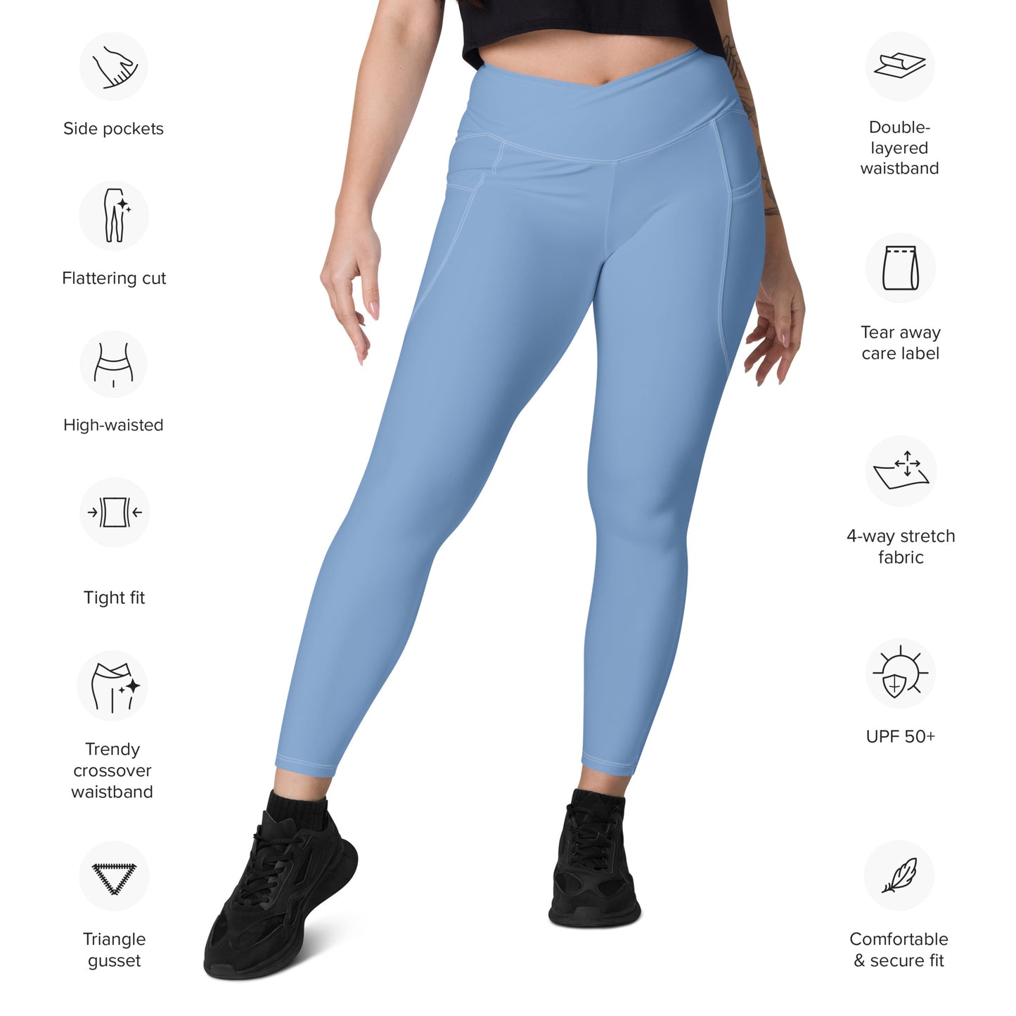 Crossover leggings with pockets- Light Blue