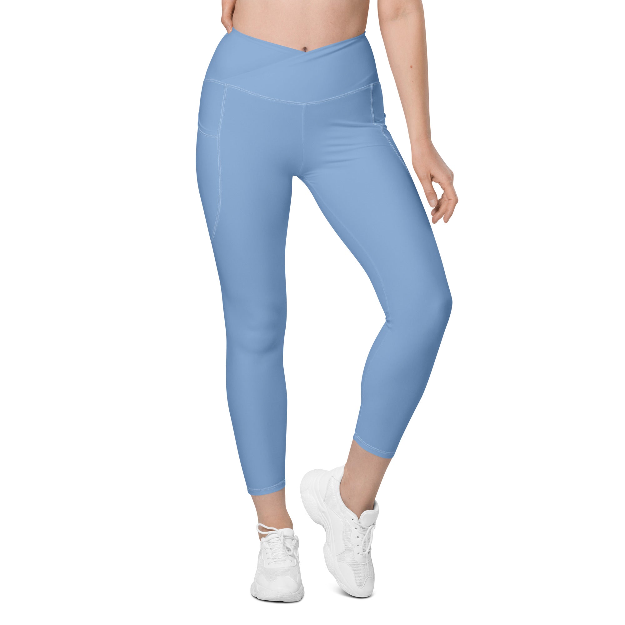 Crossover leggings with pockets- Light Blue