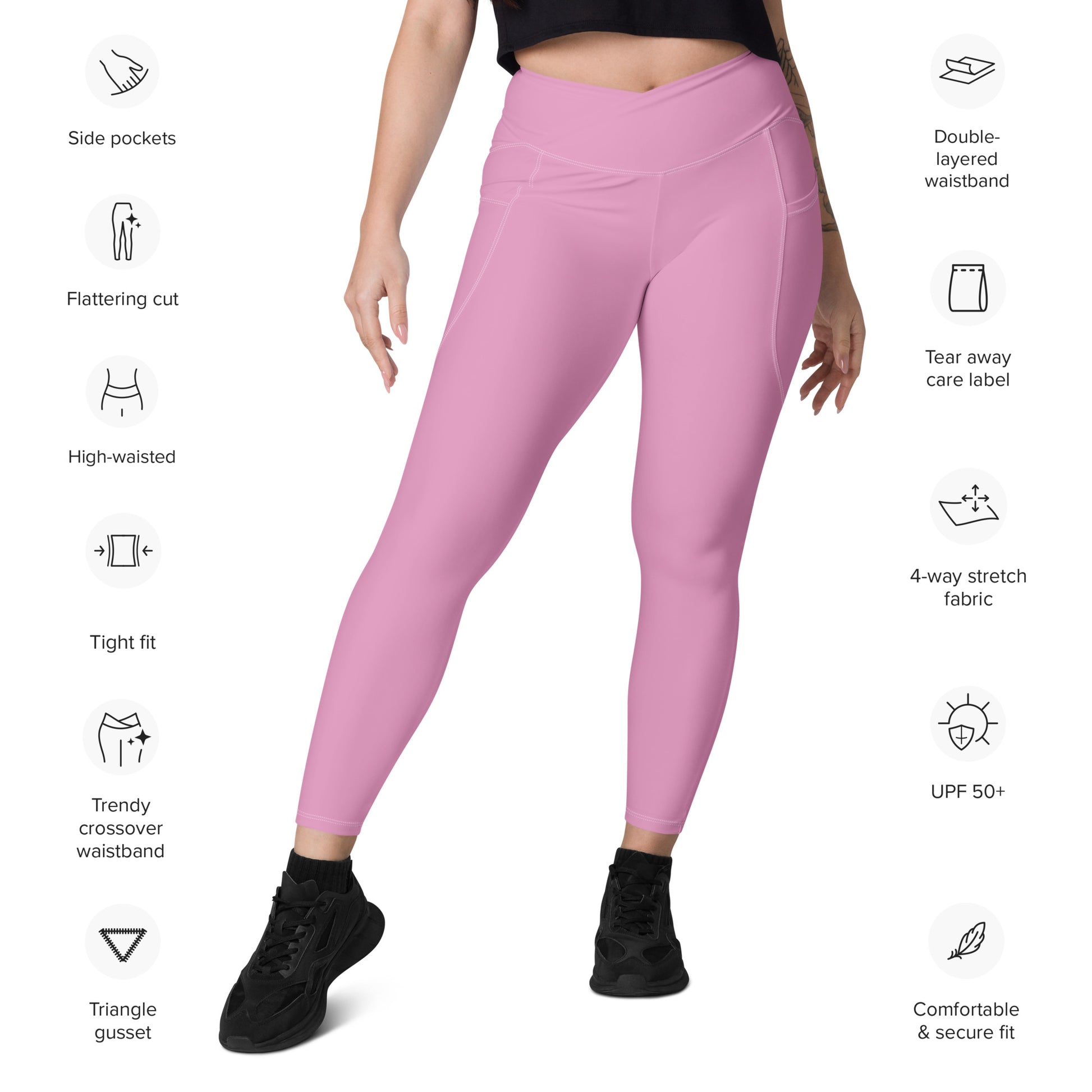 Crossover leggings with pockets- Pink