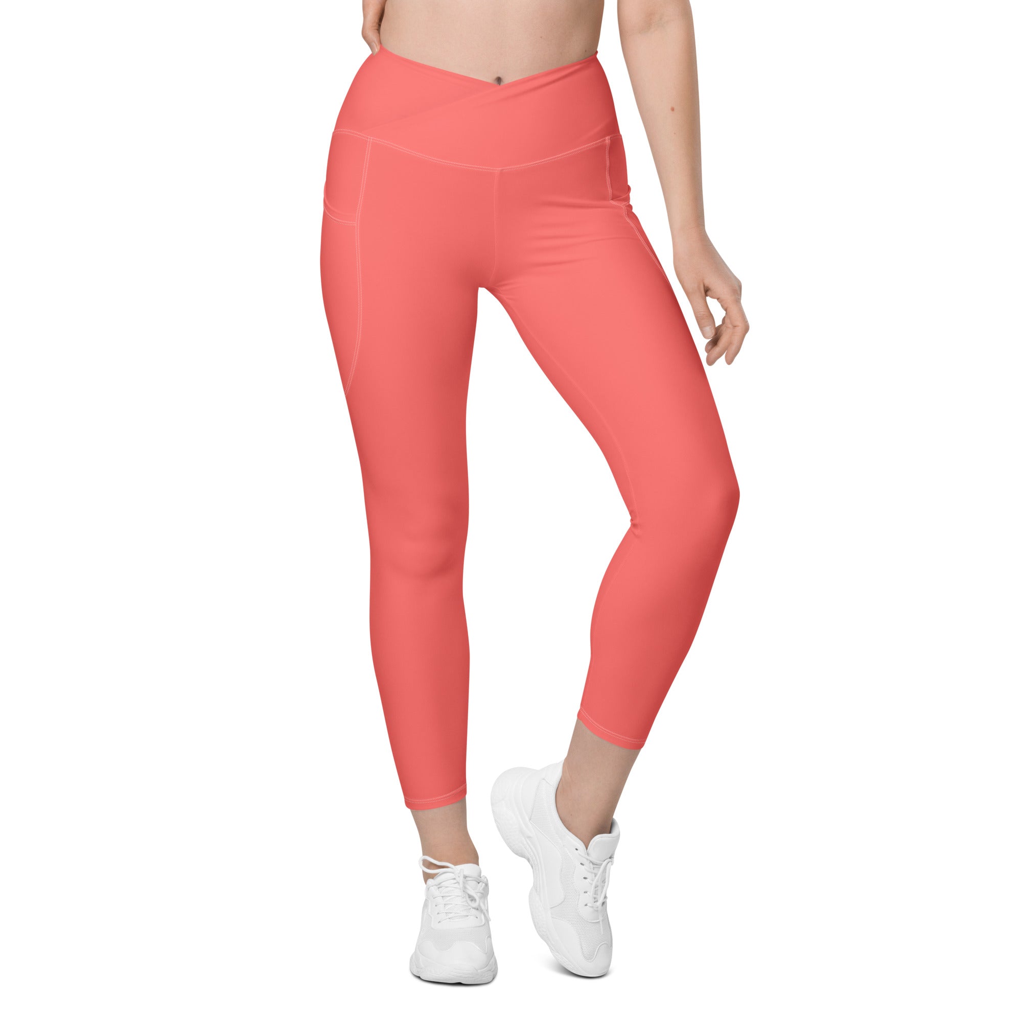 Crossover leggings with pockets- Coral