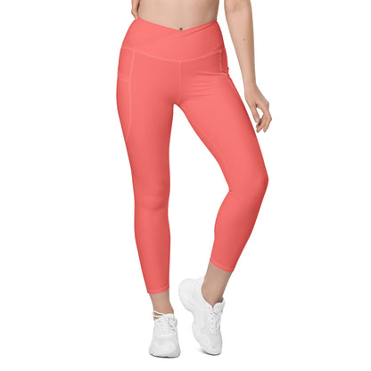 Crossover leggings with pockets- Coral