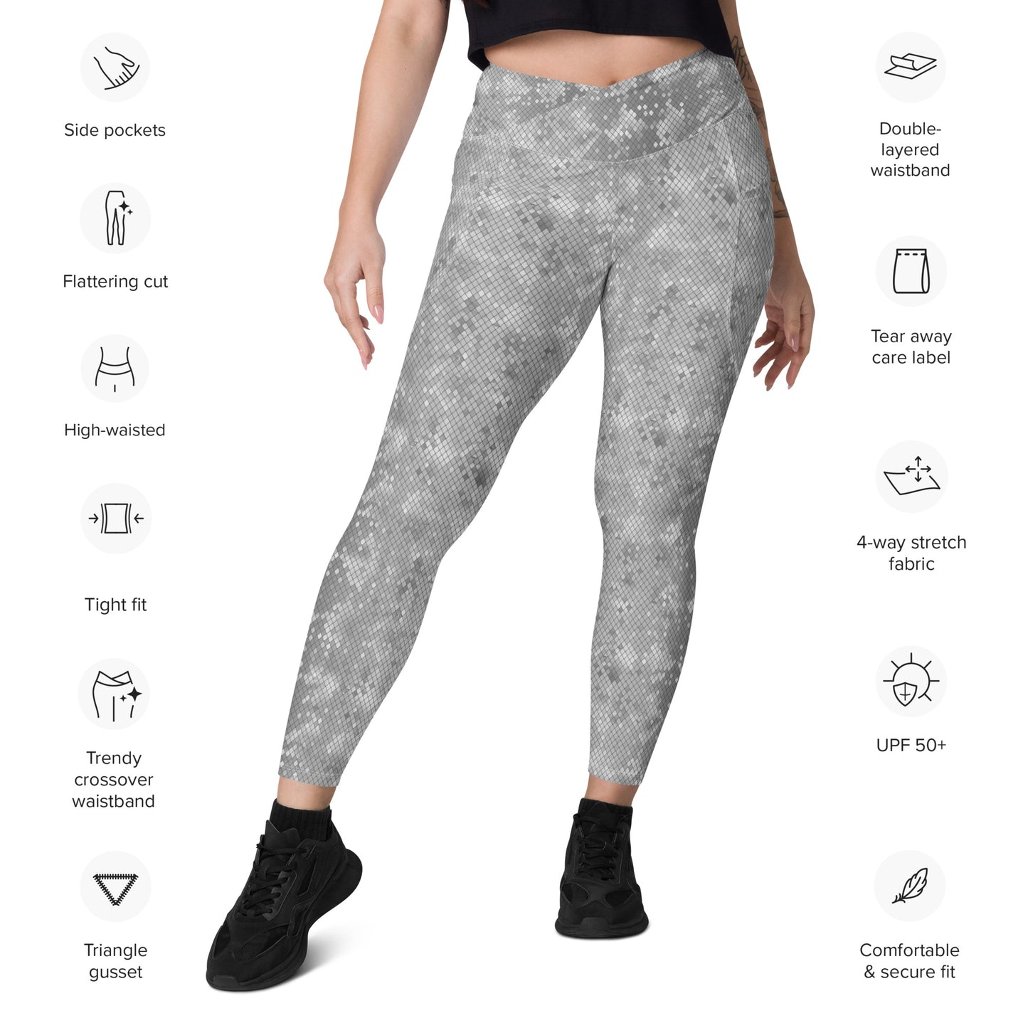 Crossover leggings with pockets- SNAKE Print GREY