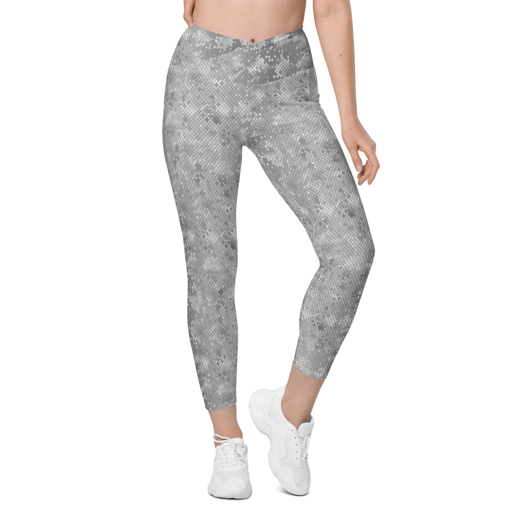 Crossover leggings with pockets- SNAKE Print GREY