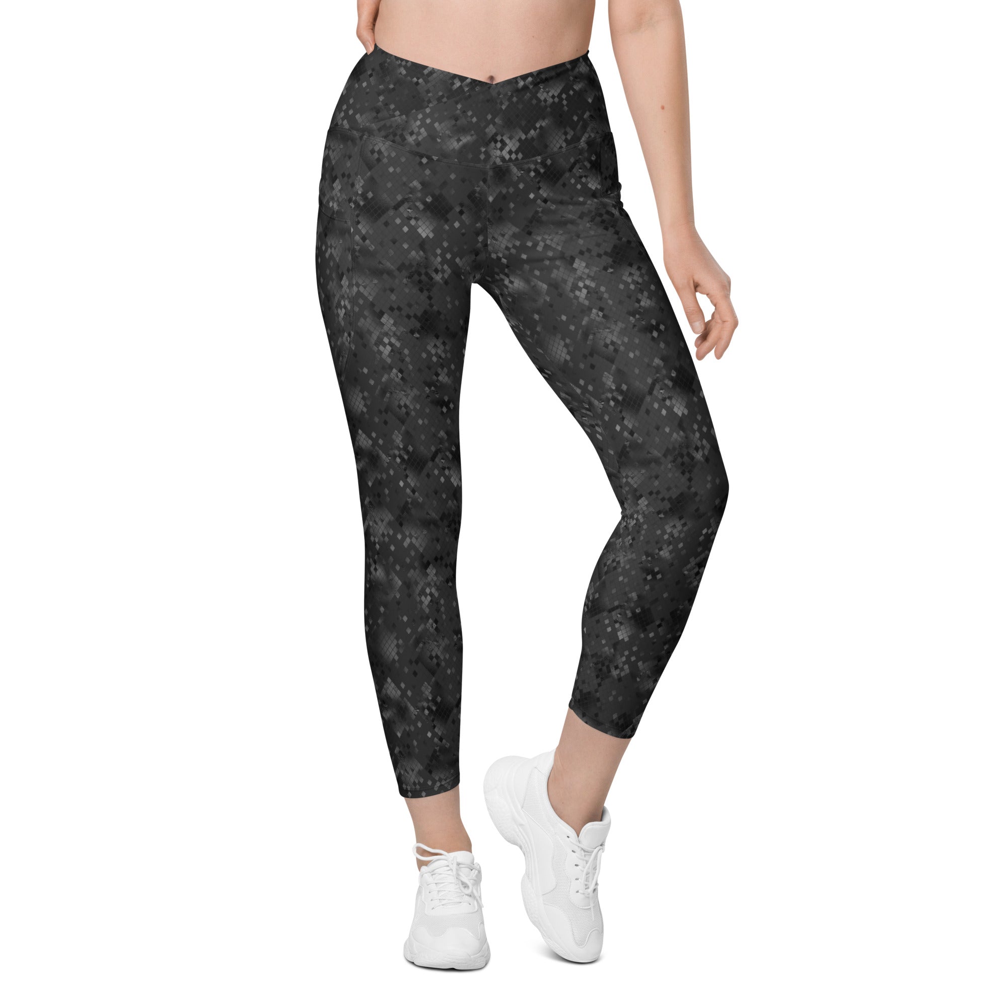 Crossover leggings with pockets- SNAKE Print BLACK