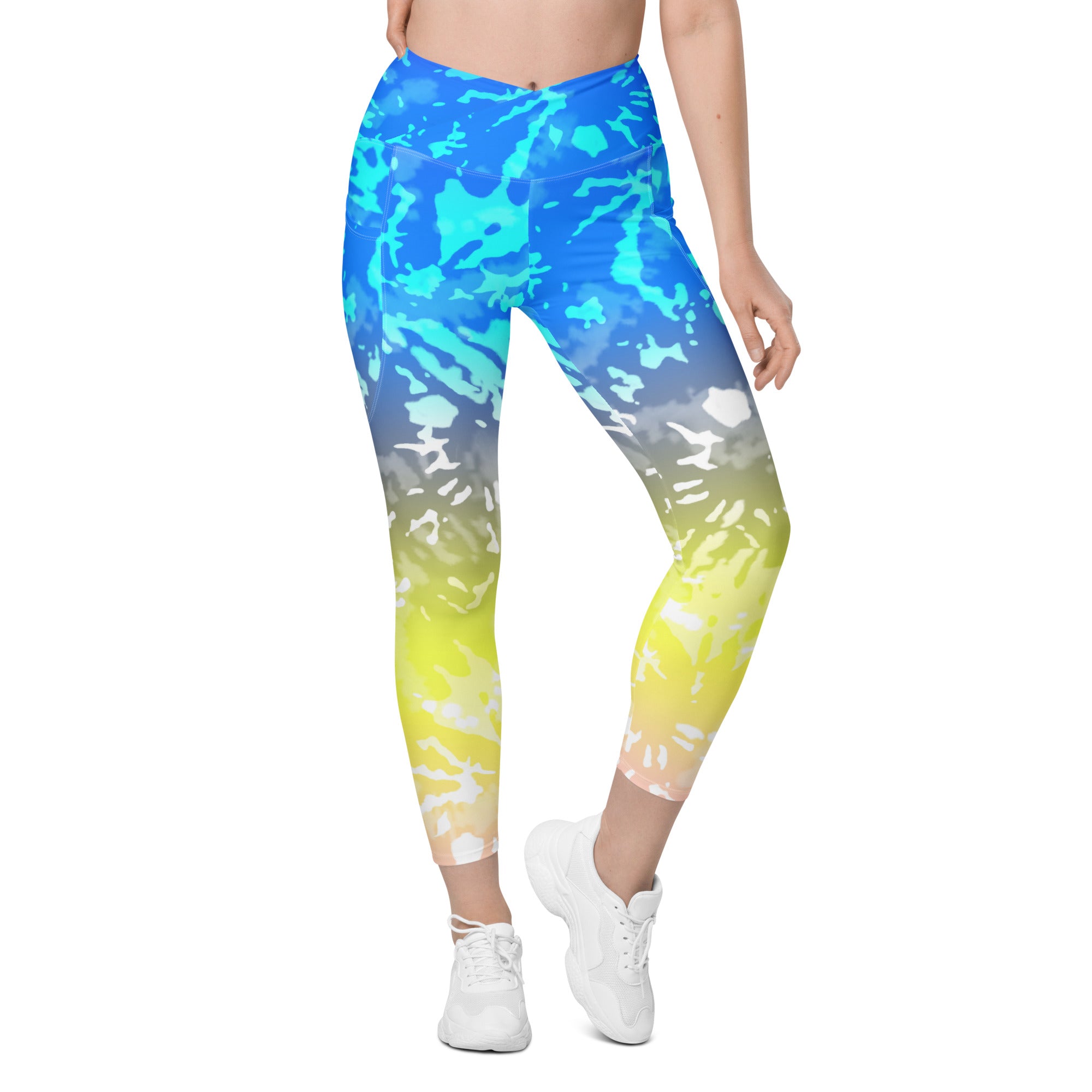 Crossover leggings with pockets- TIE DYE MULTICOLOUR SPLASHES