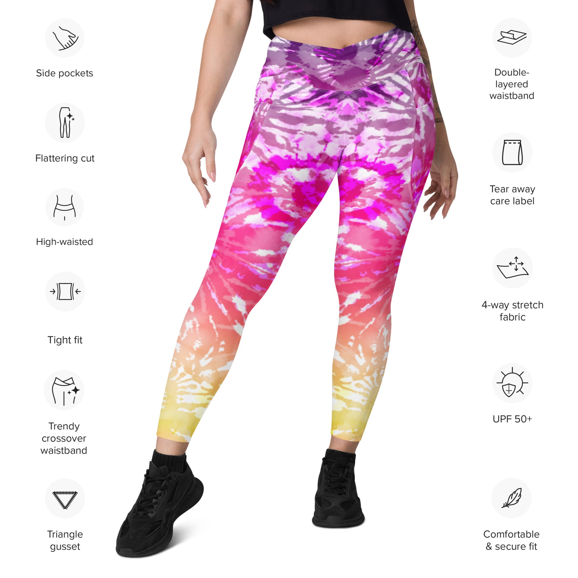 Crossover leggings with pockets- TIE DYE SPIRALS