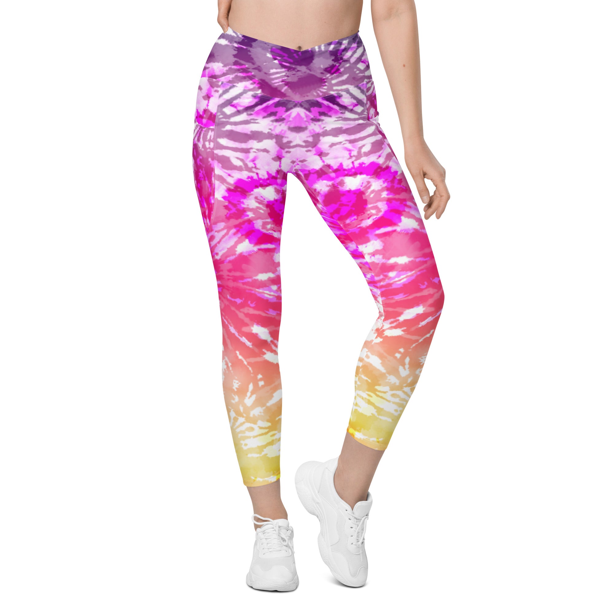 Crossover leggings with pockets- TIE DYE SPIRALS