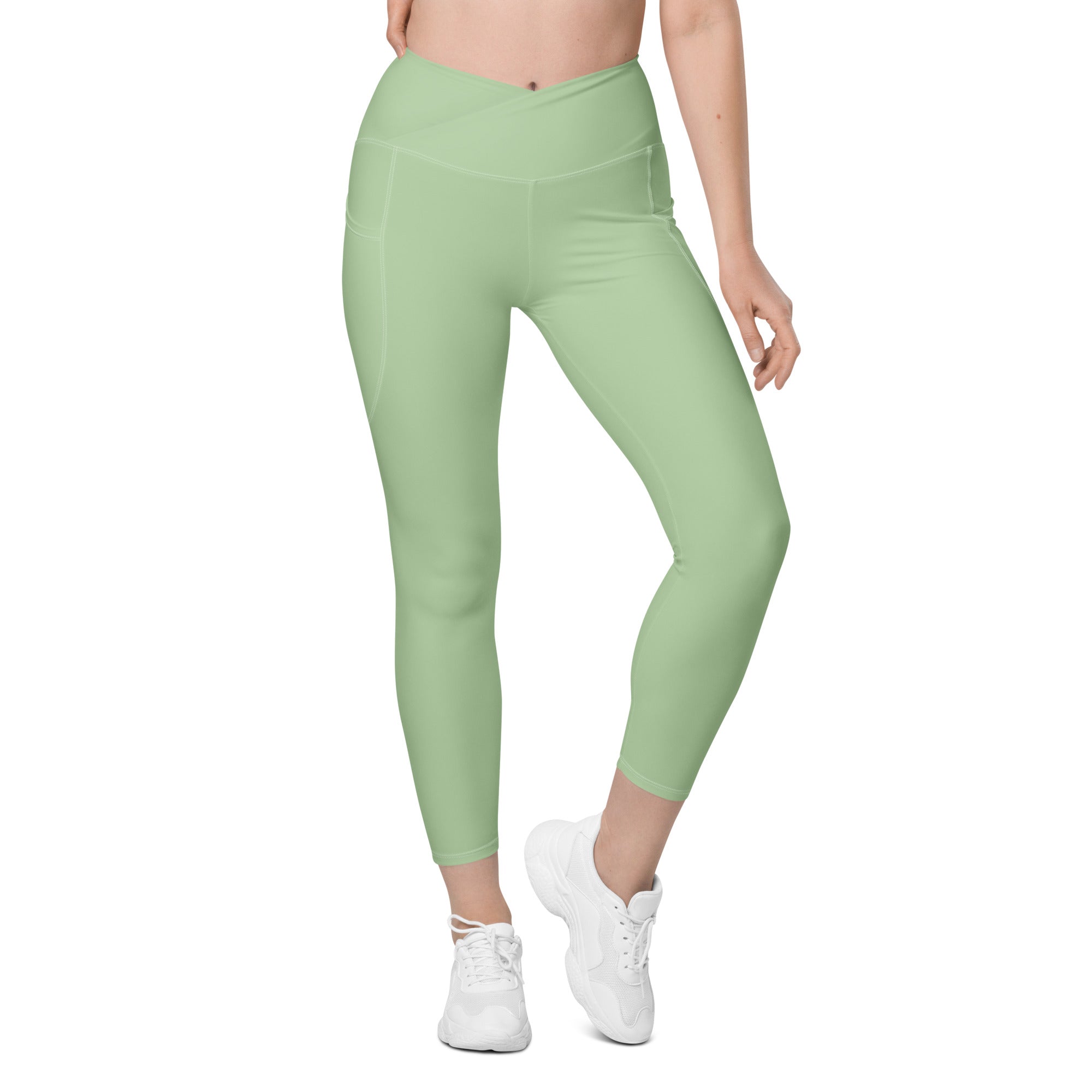 Crossover leggings with pockets- Light Green