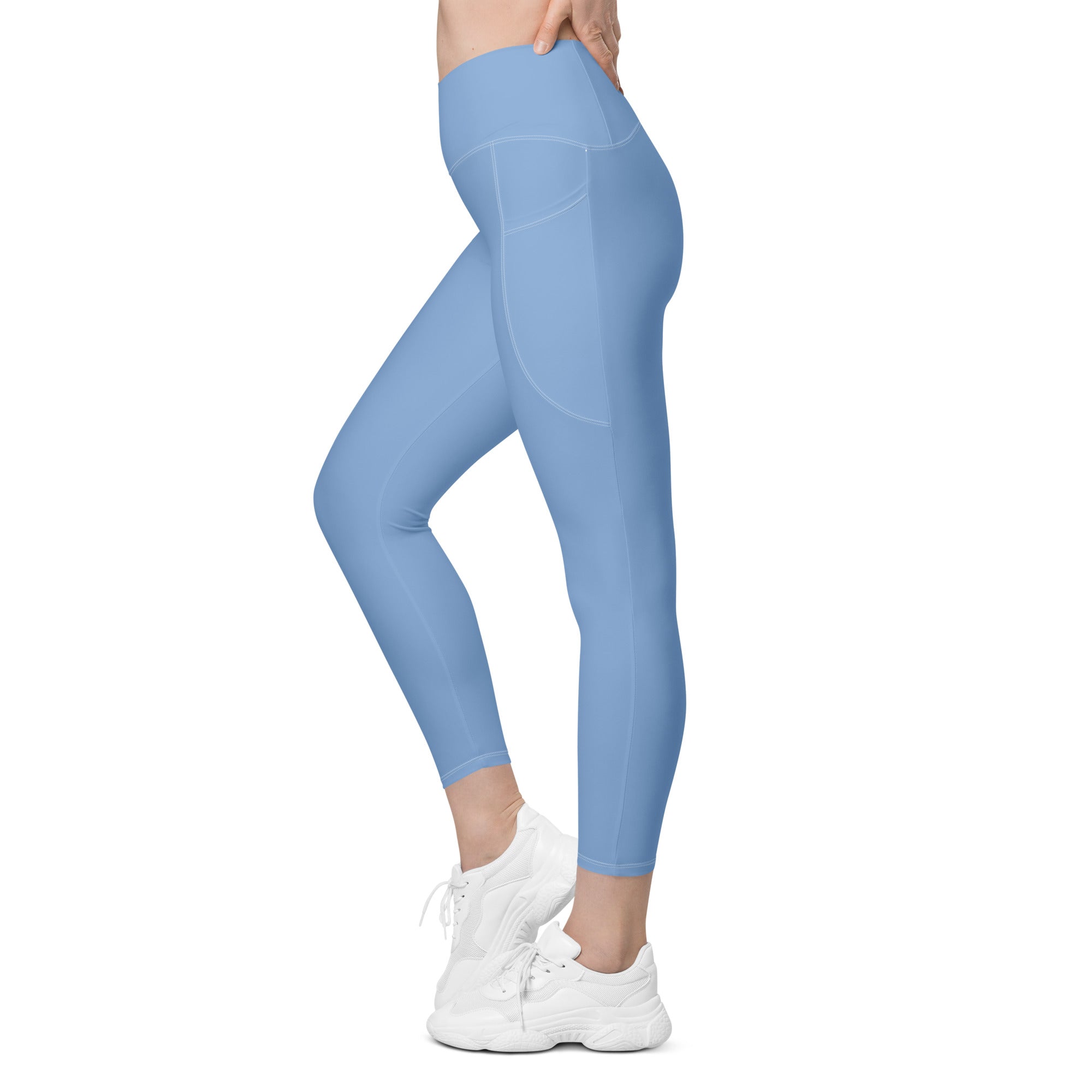 Crossover leggings with pockets- Light Blue