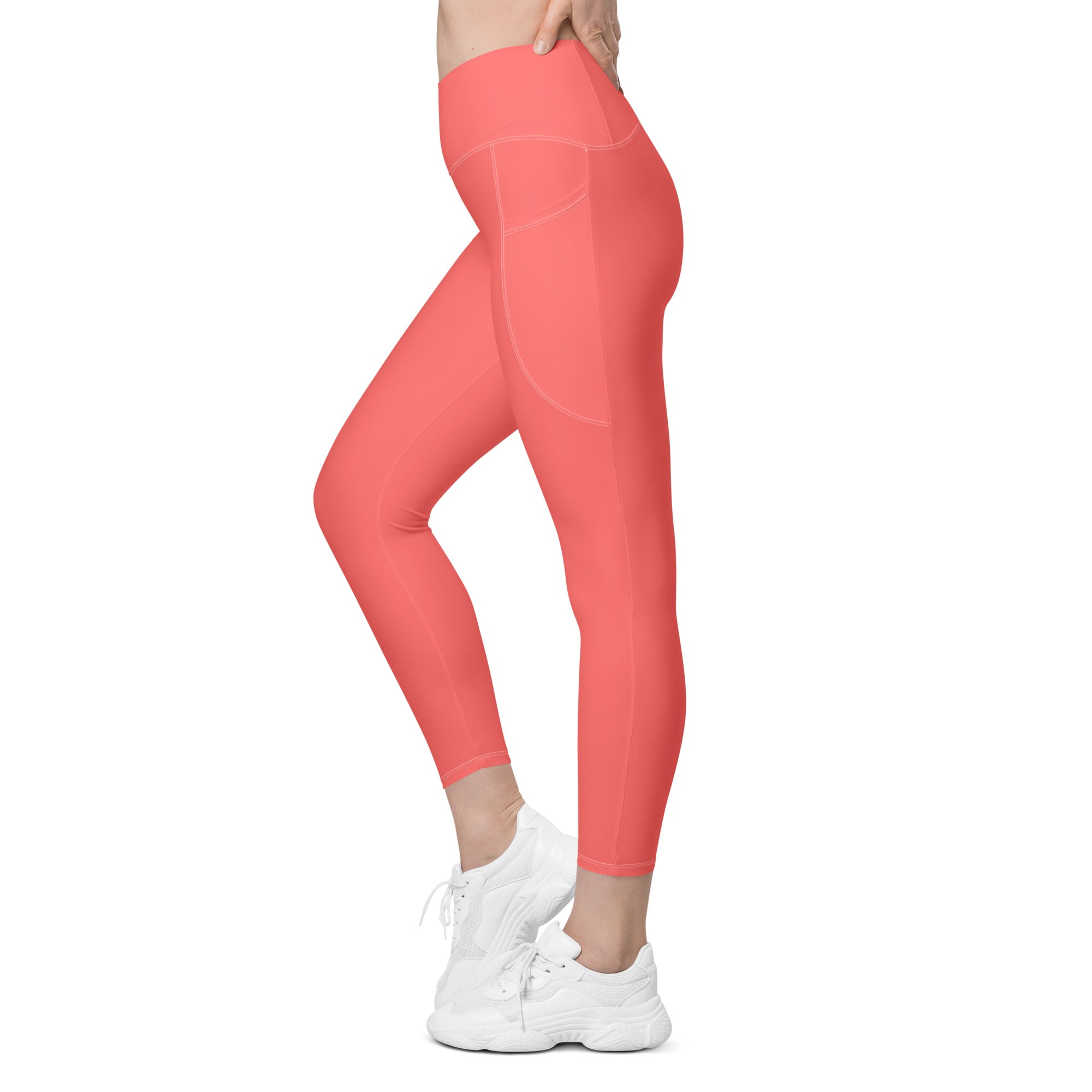 Crossover leggings with pockets- Coral