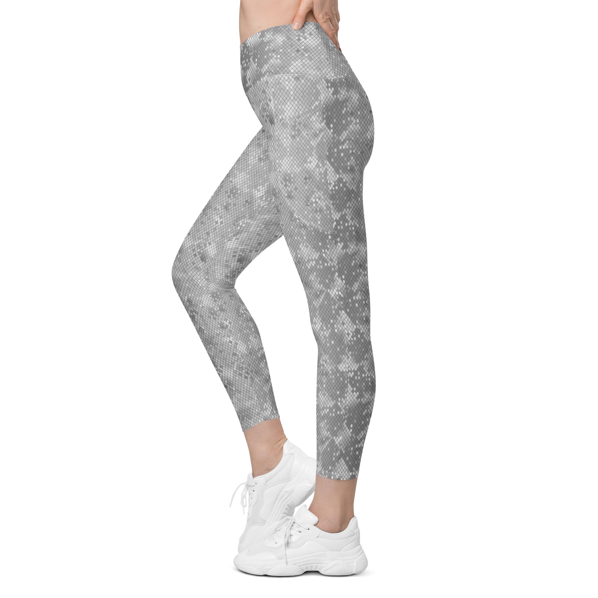 Crossover leggings with pockets- SNAKE Print GREY