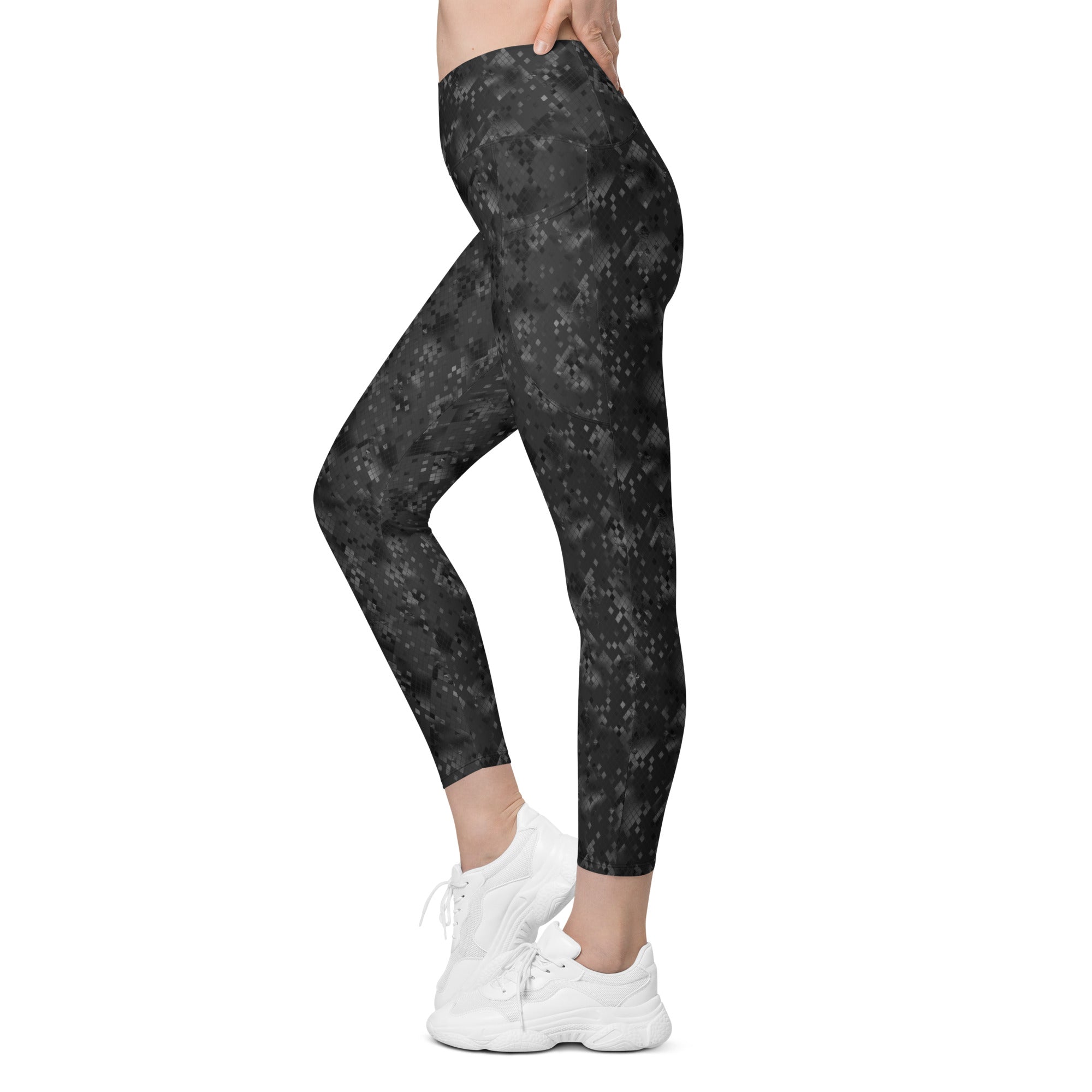 Crossover leggings with pockets- SNAKE Print BLACK