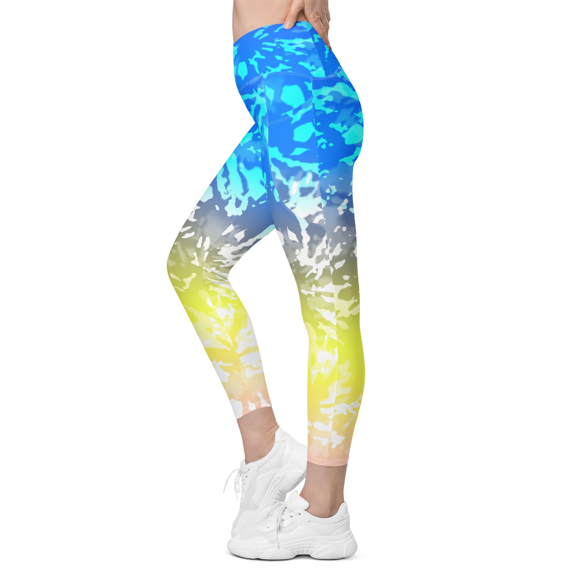 Crossover leggings with pockets- TIE DYE MULTICOLOUR SPLASHES