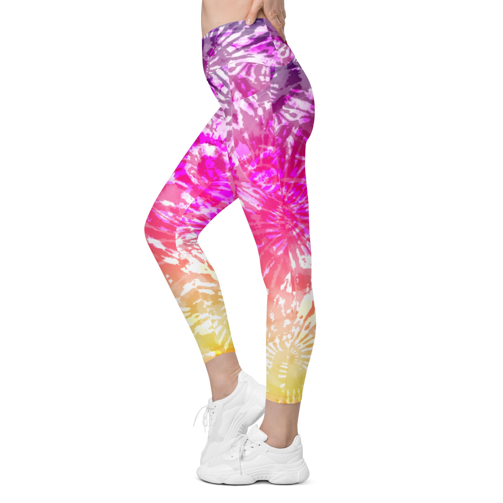 Crossover leggings with pockets- TIE DYE SPIRALS