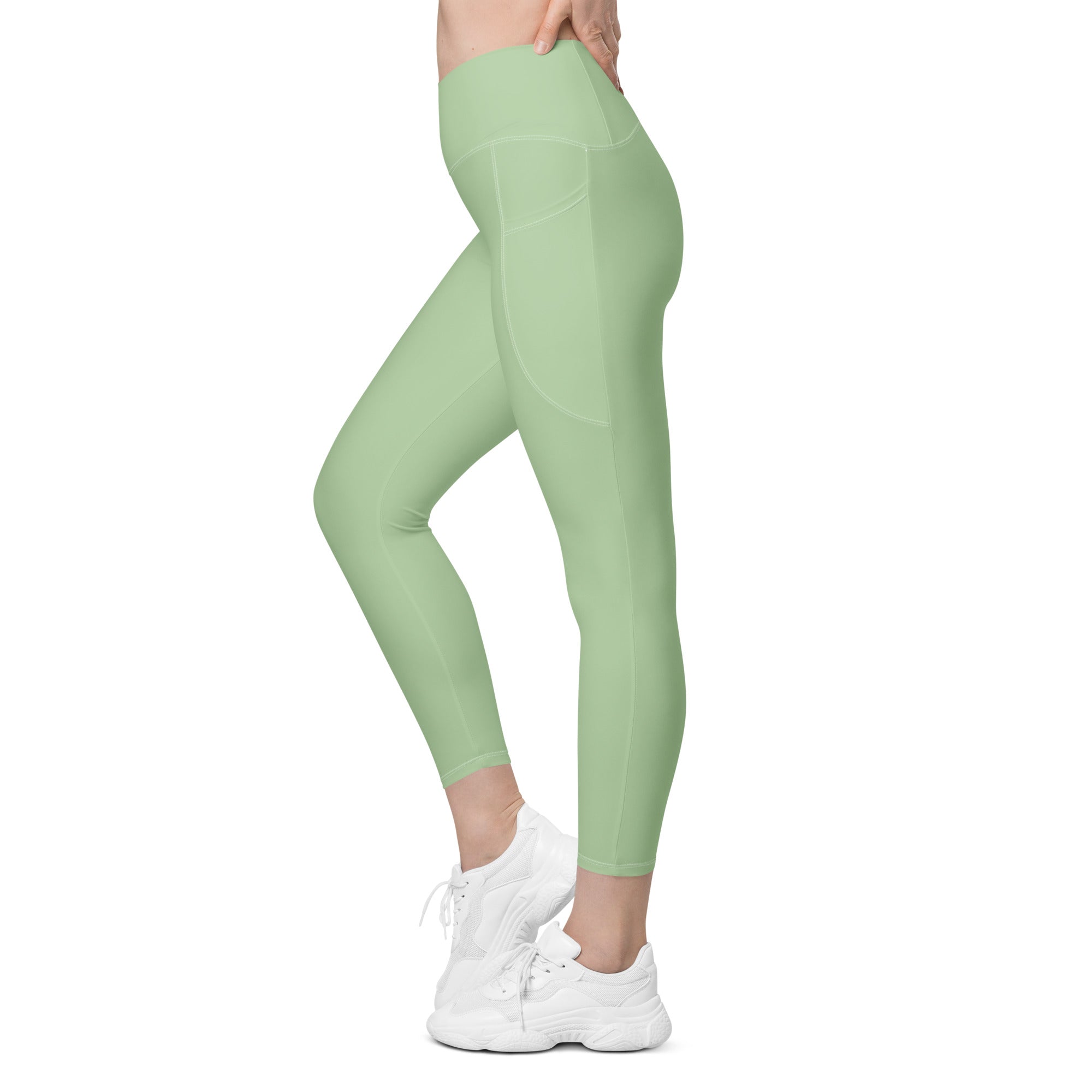 Crossover leggings with pockets- Light Green