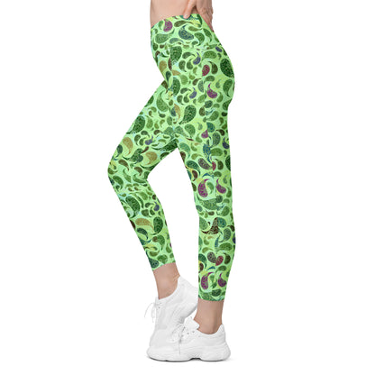 Crossover leggings with pockets- Paisley green