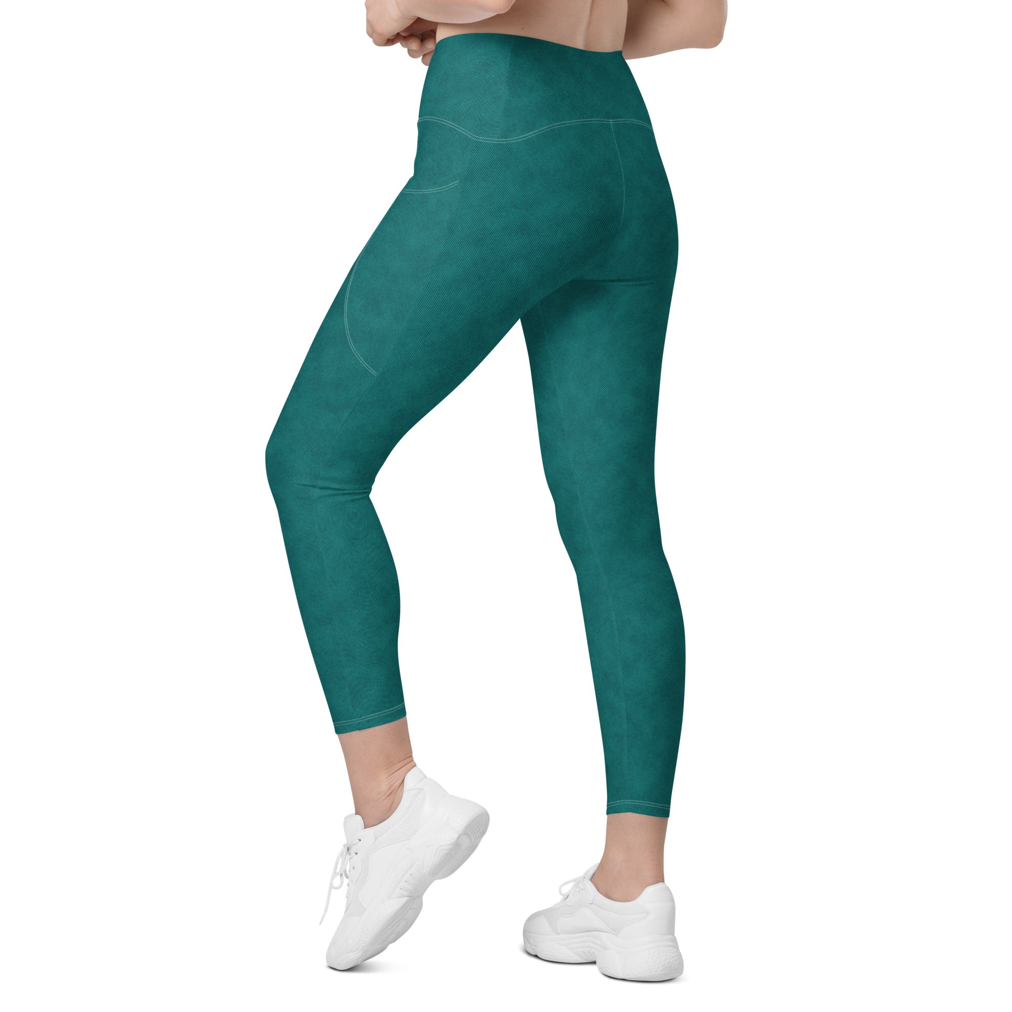 Crossover leggings with pockets- Denim print Green