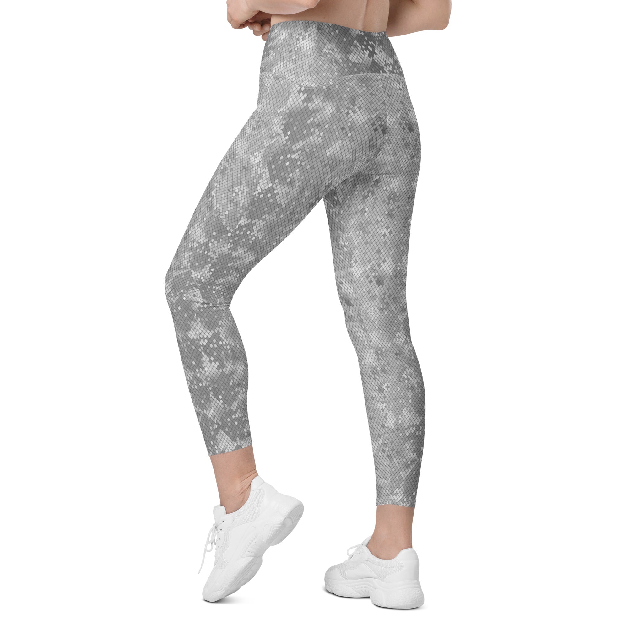 Crossover leggings with pockets- SNAKE Print GREY