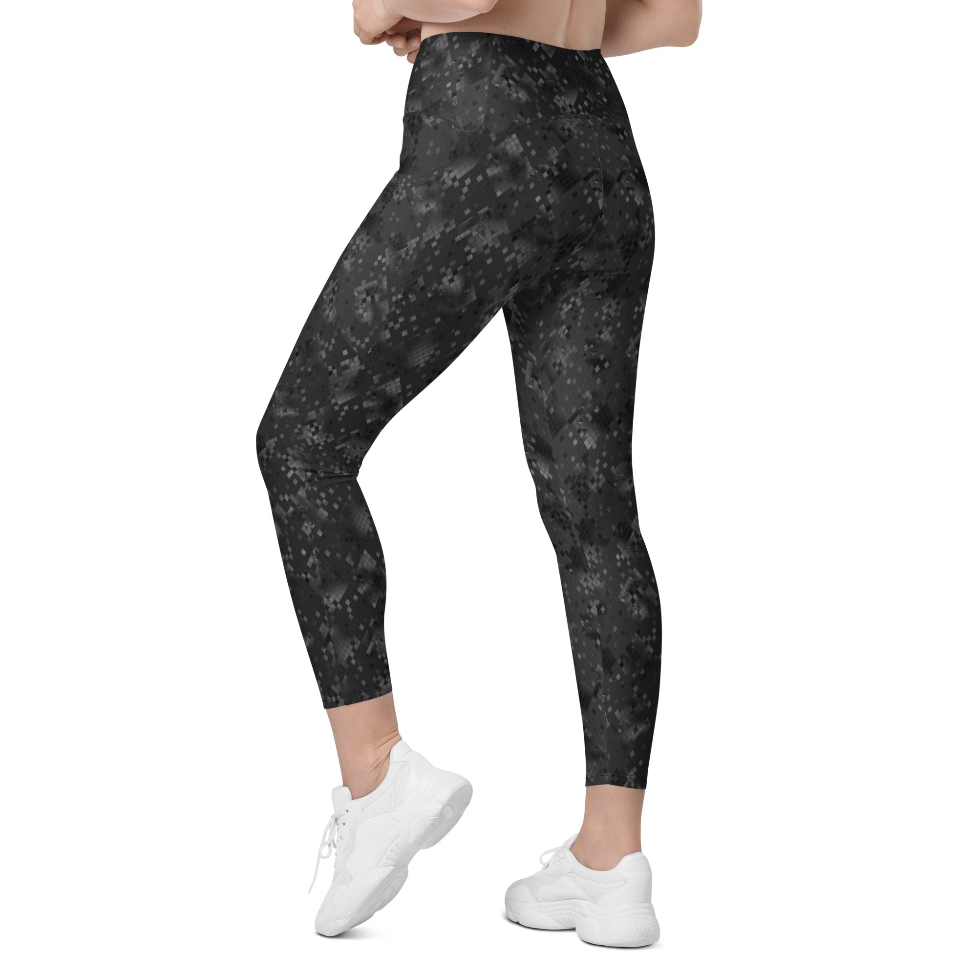 Crossover leggings with pockets- SNAKE Print BLACK