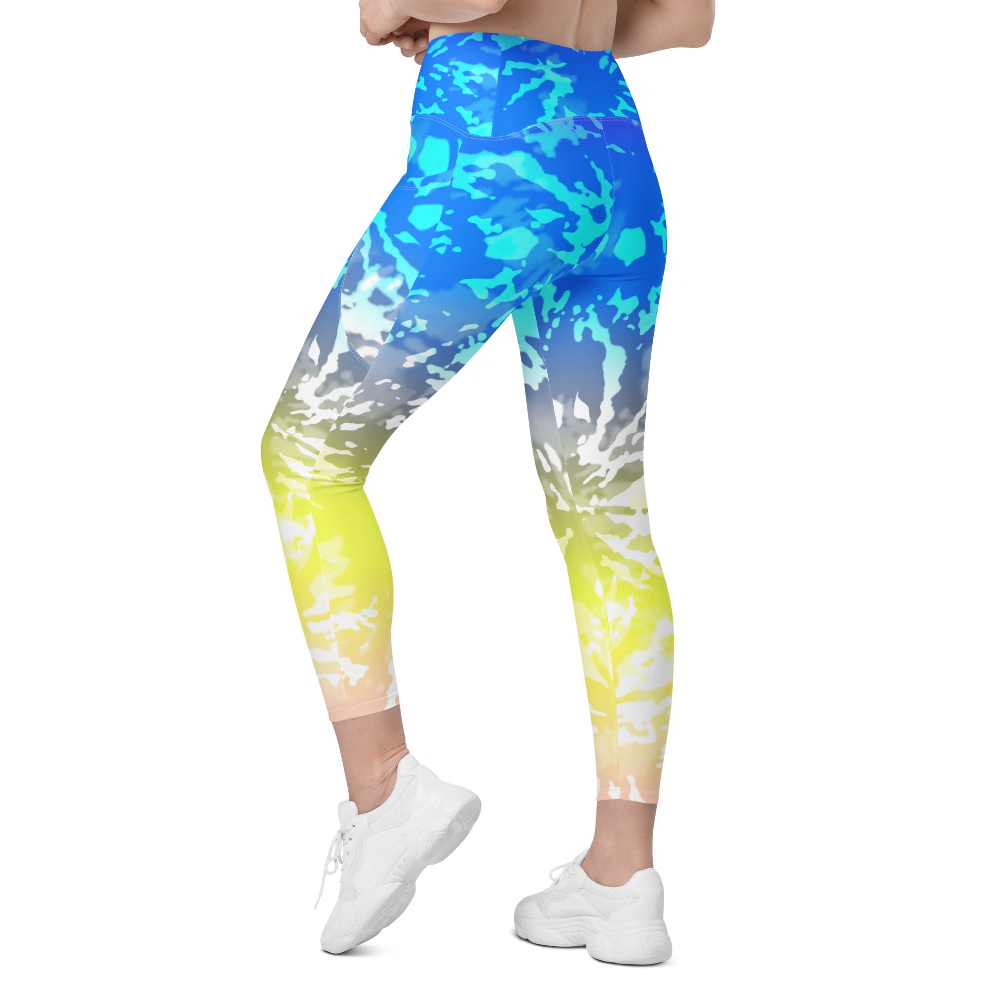 Crossover leggings with pockets- TIE DYE MULTICOLOUR SPLASHES