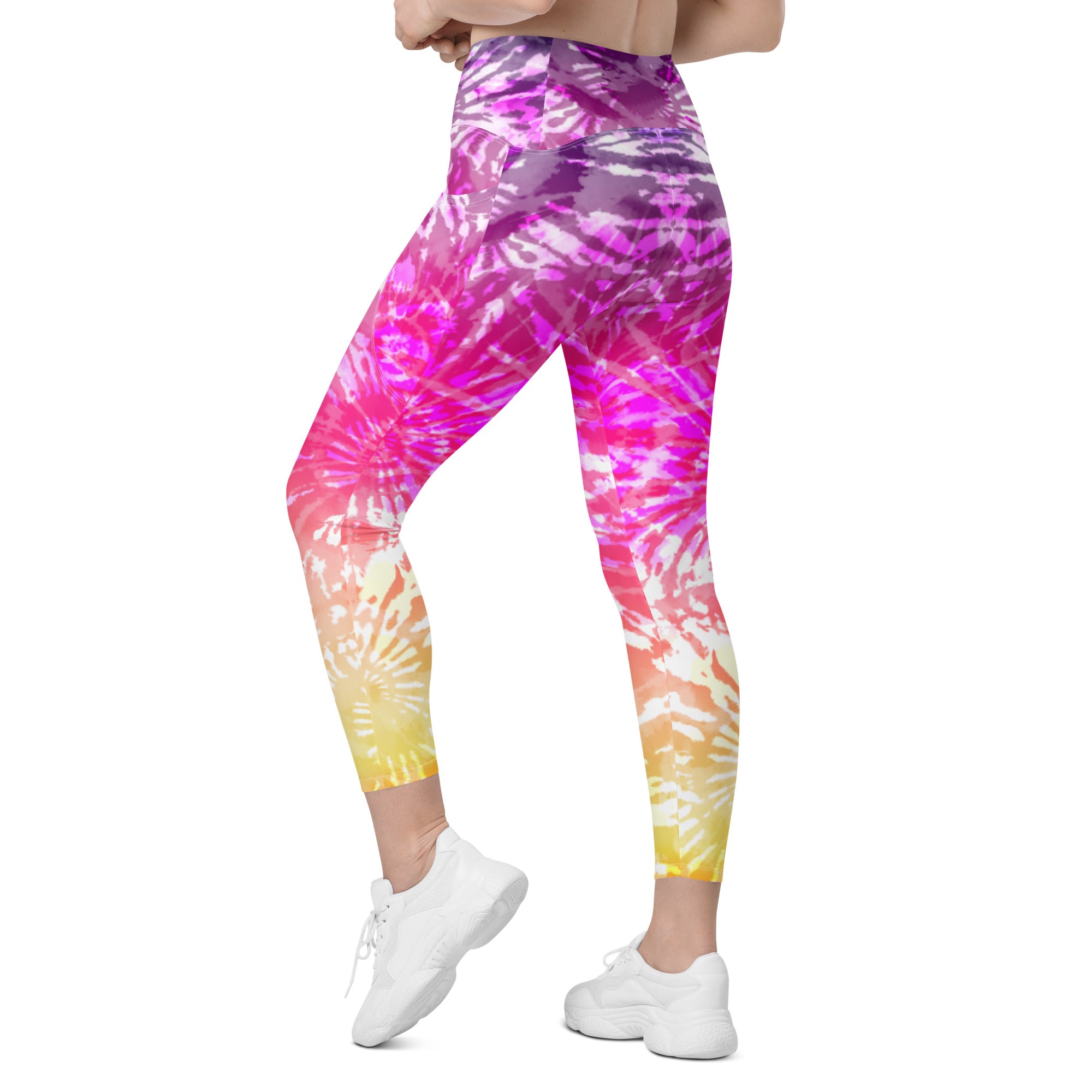 Crossover leggings with pockets- TIE DYE SPIRALS