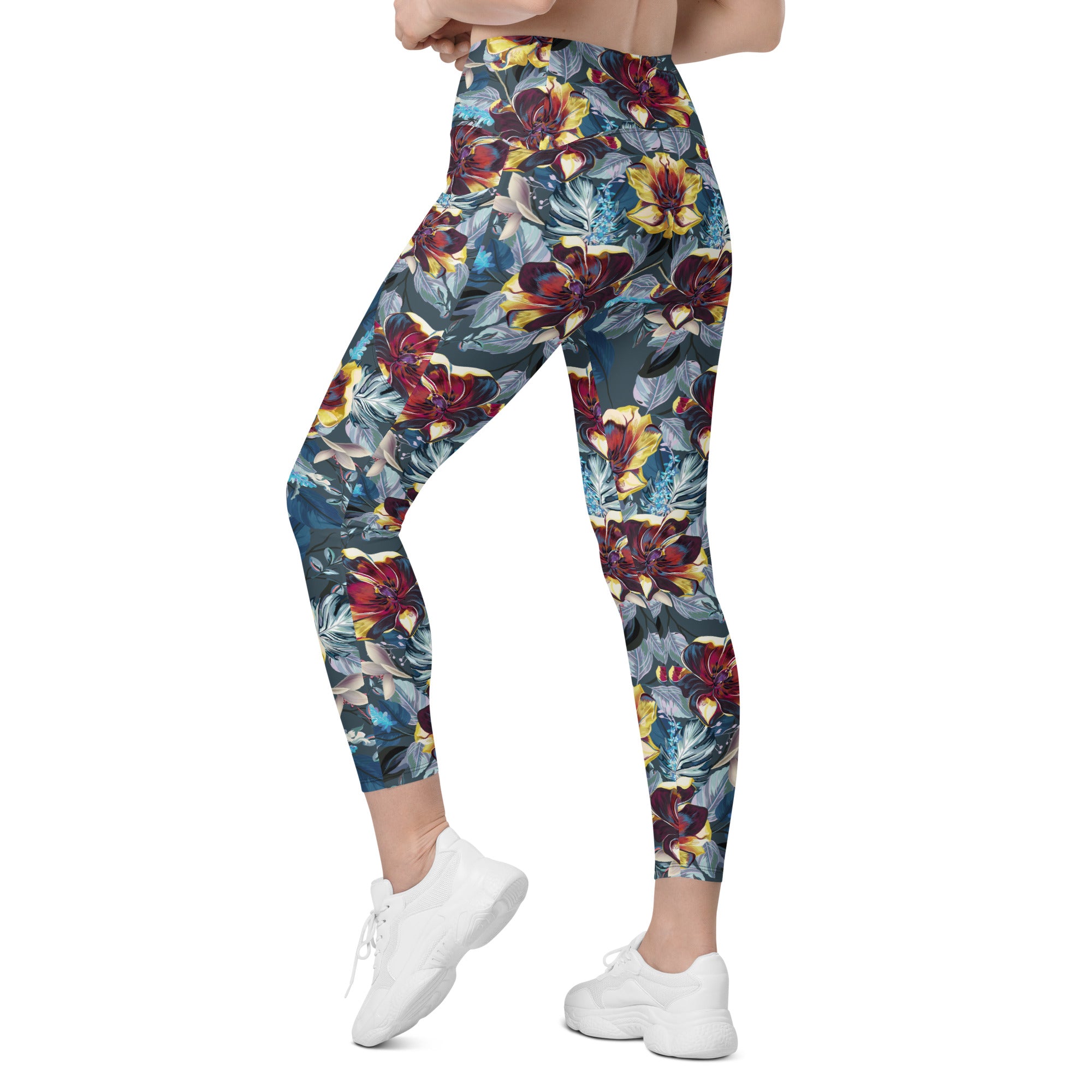 Crossover leggings with pockets- TULIP FLOWERS