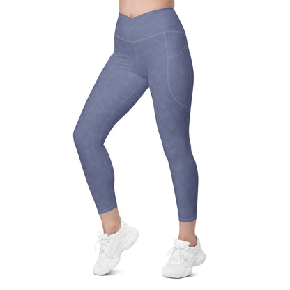 Crossover leggings with pockets- Denim Print Light Blue
